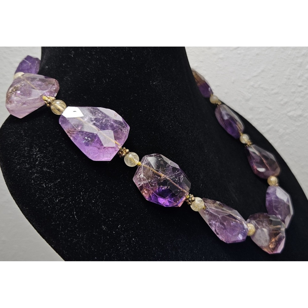 Natural Faceted Ametrine Amethyst Citrine Necklace Sterling Silver Statement 24" - Picture 5 of 17
